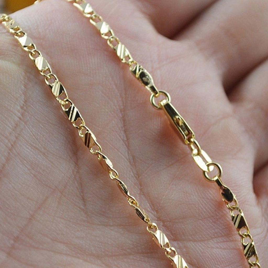 40-75cm 18k Gold Color Charm 2mm Flat Chain Necklaces For Women Men Luxury Fashion Party Wedding Jewelry