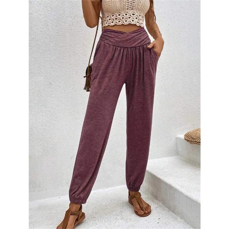 Summer Women's Home Pants Temperament Casual Loose Insert Pocket High Waisted Trousers