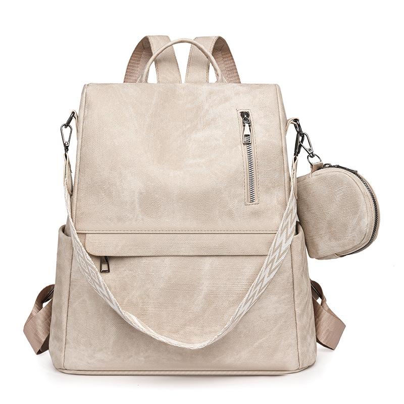 ПУ Рюкзак Двухсекционный Женский Рюкзак Многофункциональная Легкая Сумка через Плечо с Кошельком для Монет бежевый 1980₽