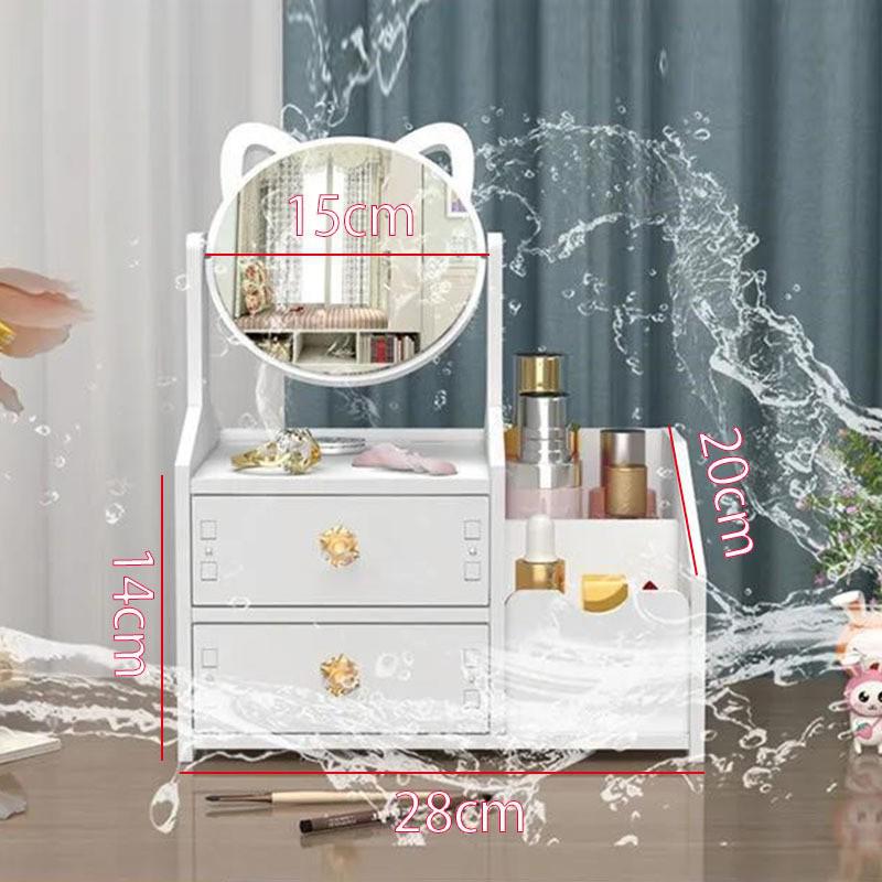 Zrcátko na make-up na stůl s velkou kapacitou a úložný box na kosmetiku se zásuvkami na rtěnky, šperky a péči o pleť