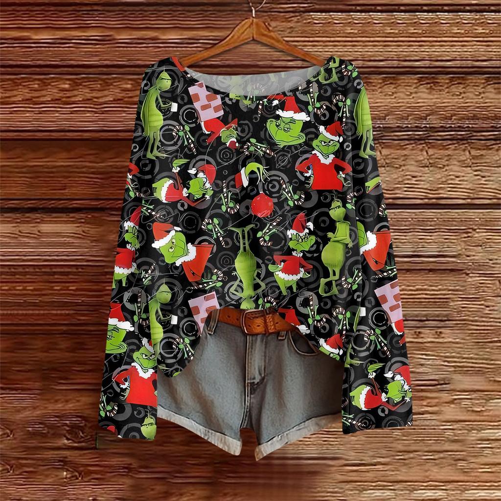 Long Sleeve Shirts For Women Printed Tees Blouses Casual Plus Size Basic Tops Pullover