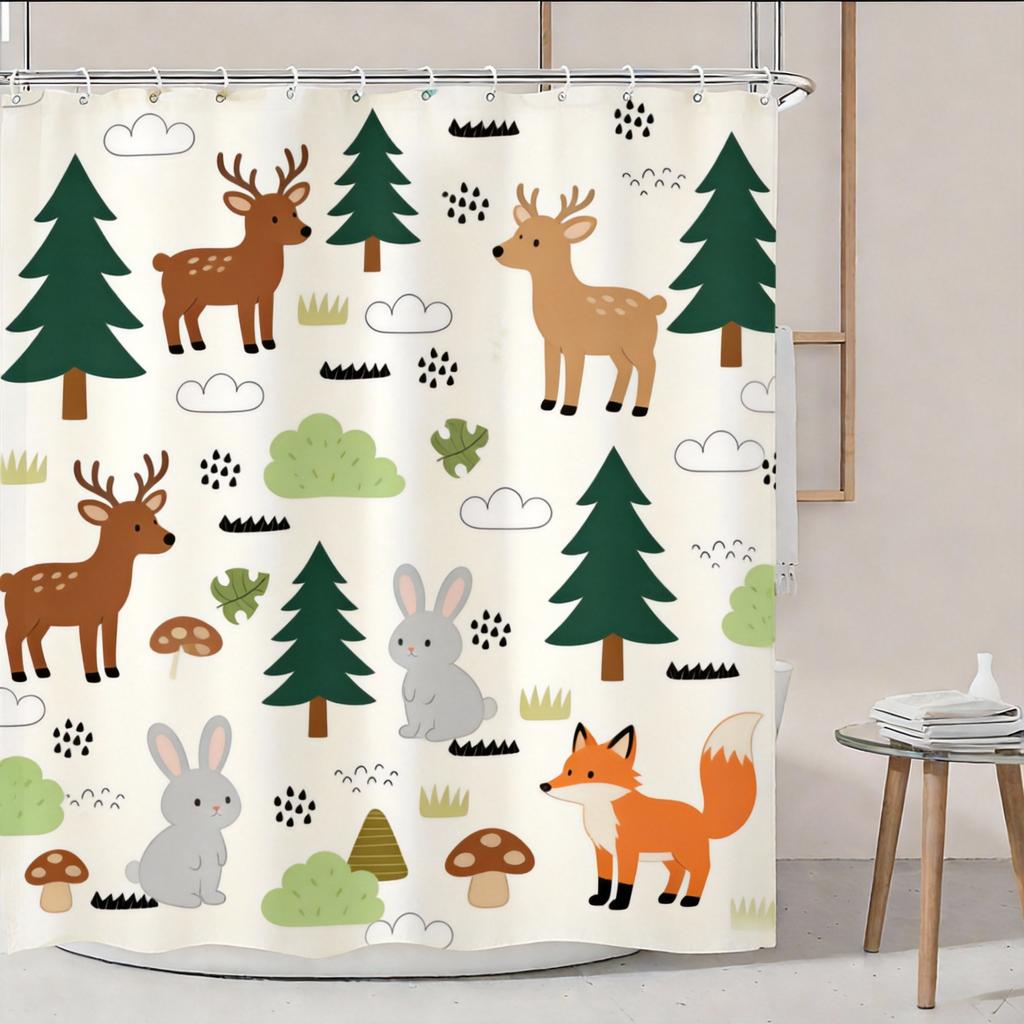 Cute Dinosaur Shower Curtain Green Cartoon Dinosaurs Print For Kids Bathroom Decor Polyester Bath Curtain With Hooks