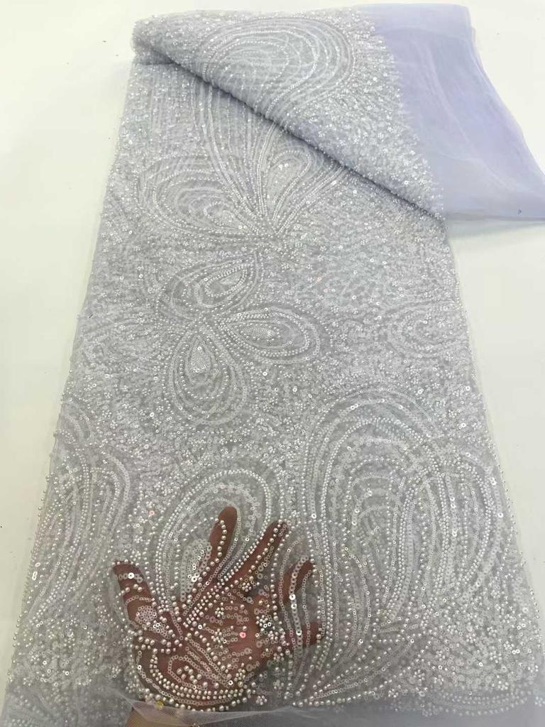 African Lace French Sequin Fabric 2025 High Quality Embroidery Tulle Lace Fabrics With Beaded For Nigeria Wedding Dress Sewing