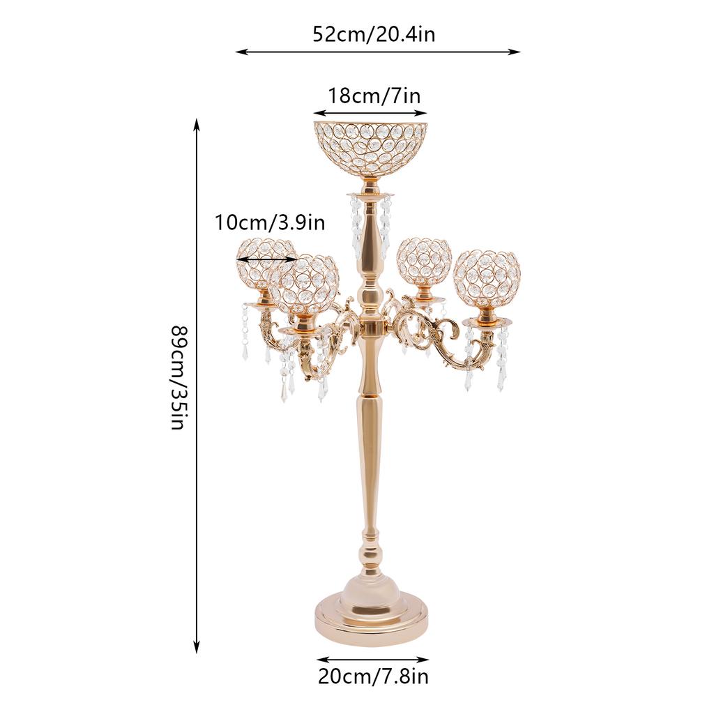 Floor Candelabra Gold Candelabra with Flower Vase 35 Inches Metal Wedding Centerpiece Table Candstick Holder for Valentine's Day