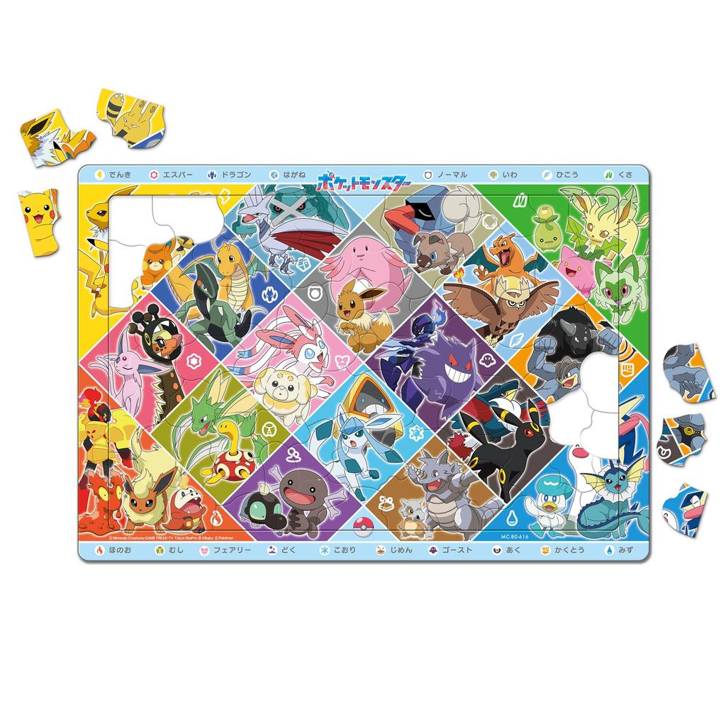 Tenyo Child's Puzzle, Pokémon: Can You Guess the Pokémon's Type 80-Piece Children's Puzzle, MC-80-616, Coat with Storage Cover, Ages 5 and Up
