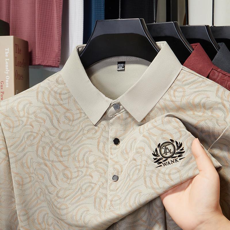 Men's Summer Ice Silk Lapel Polo Shirt - Casual Loose Fit with Embroidery
