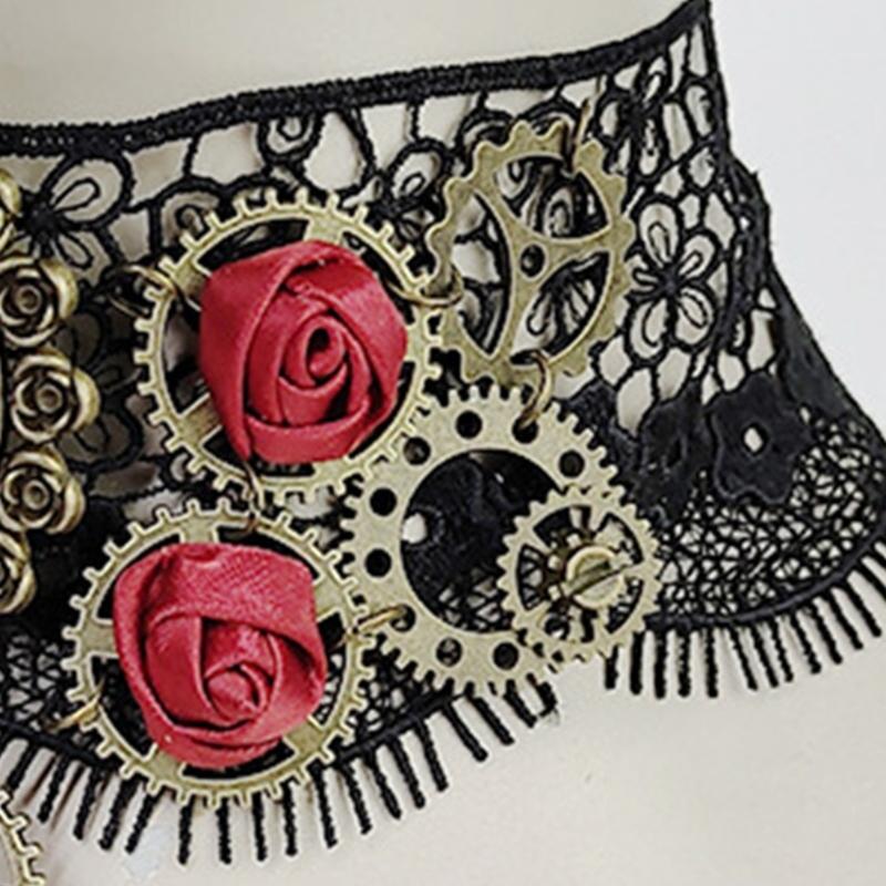 Black Lace Choker Gothic Necklace Choker for Halloween Party Formal Date Dress up Gothic Punk Style Dark Collar