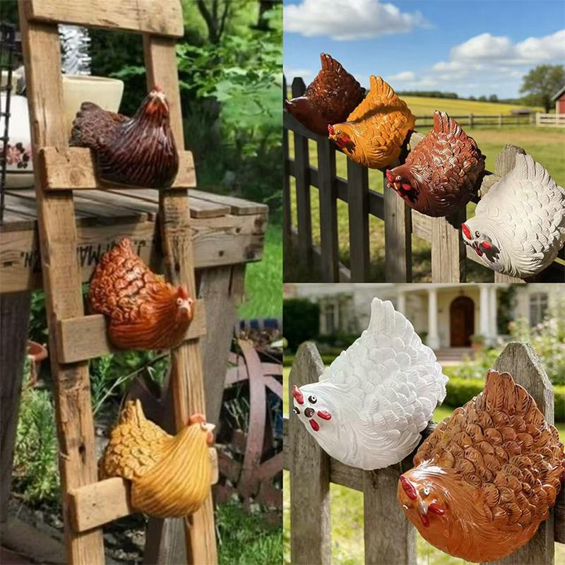 Funny Cute Chicken Fence Decoration Statue Resin Garden Chicken Hen Sculpture Craft Courtyard Home Decoration Ornament Gift