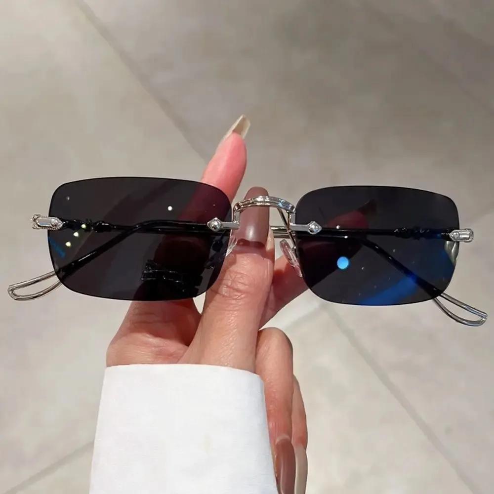 Rimless Rectangle Sunglasses Men Women  Fashion New in Vintage Shades Eyewear Brand Design Ocean Lenses Sun Glasses