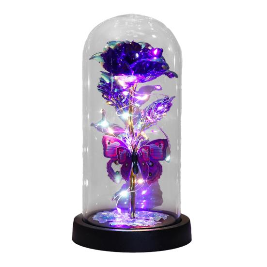 Ewige Rose in Kuppel mit LED-Licht Romantisches Leuchten Künstliche Rose Geschenk für Ehefrau Freundin Oma Jahrestag Geburtstag Valentinstag Feiertag