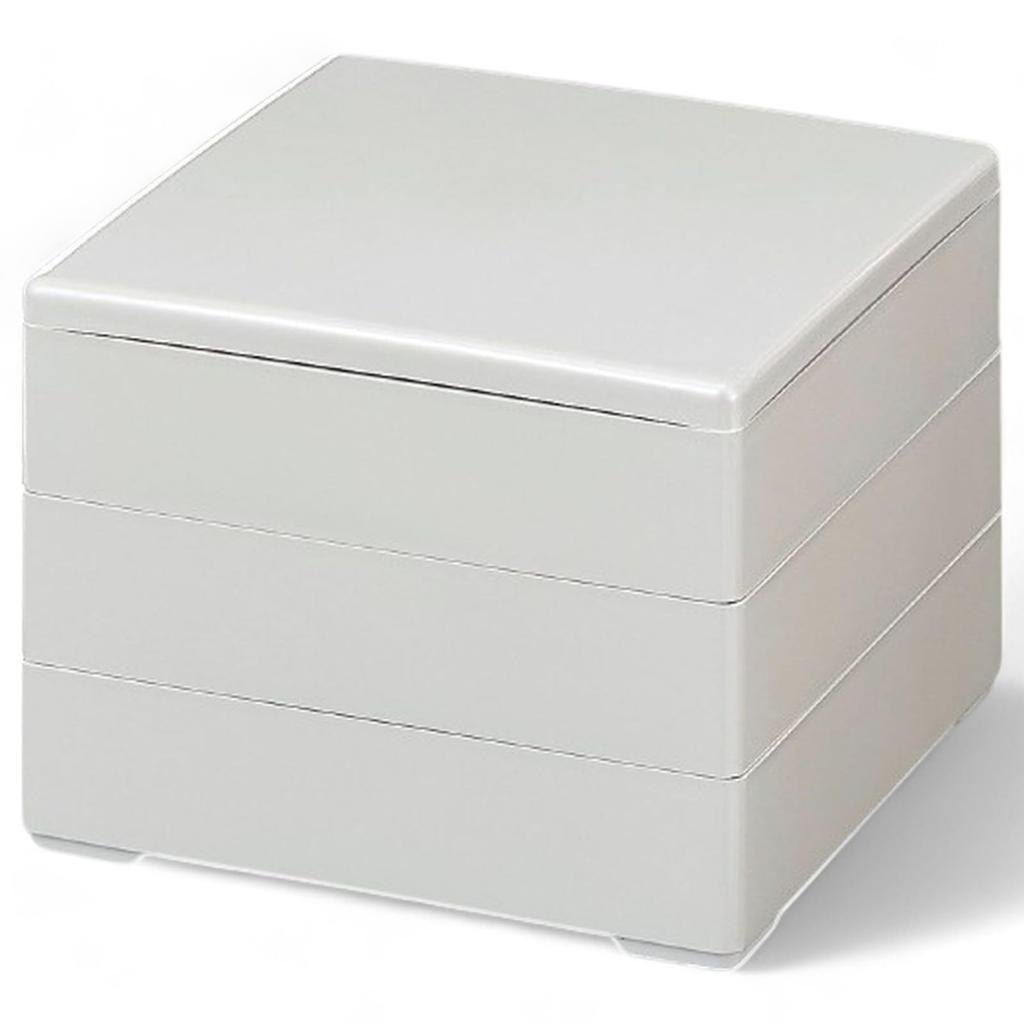 Lacquerware Jubako White Made in Japan J-kitchens 3-Tiered Box, 6.5 inches, Pearl, Uncoated, 19cm, Resin,