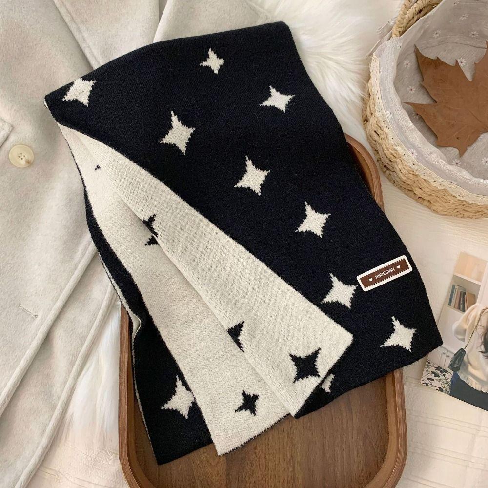 Korean Style Women Winter Scarf Double Side Cashmere Knitted Shawl Star Pattern Neckerchief  Daily