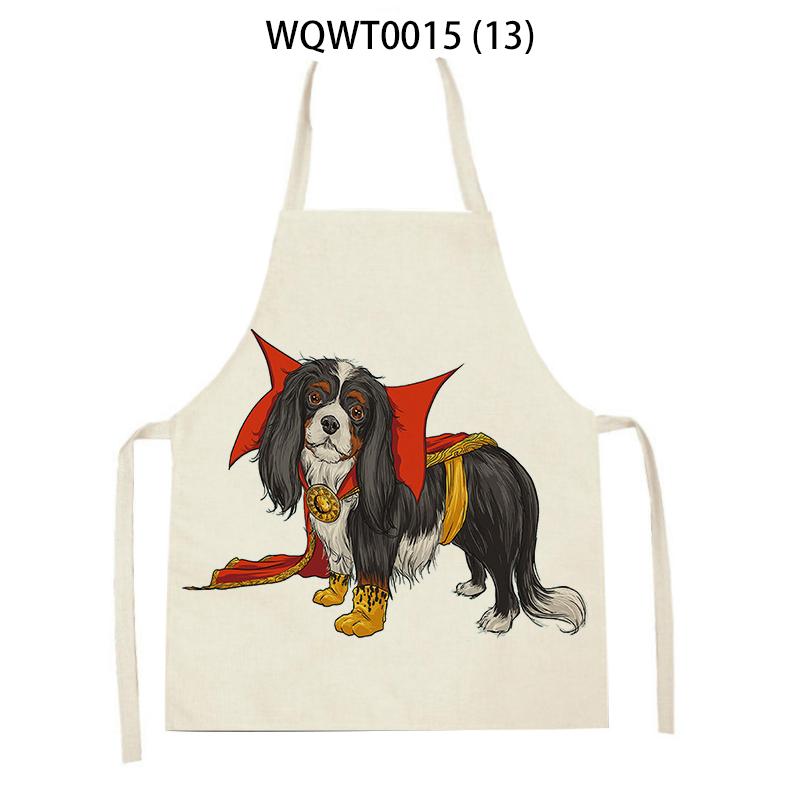 Adult Kids Kitchen Apron Funny Cartoon Dog Printed Sleeveless Linen Baking Aprons for Men Women Home Cleaning Tools Delantal