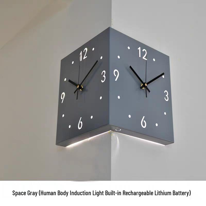 Creative Modern Double-Sided Wall Clock for Living Room – Stylish Corner Design, Minimalist Ins Style