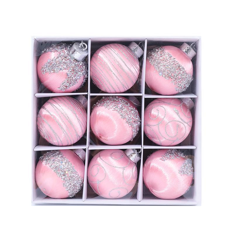 8cm 3D Silk Thread Christmas Ornaments - Set of 9 Foam Balls
