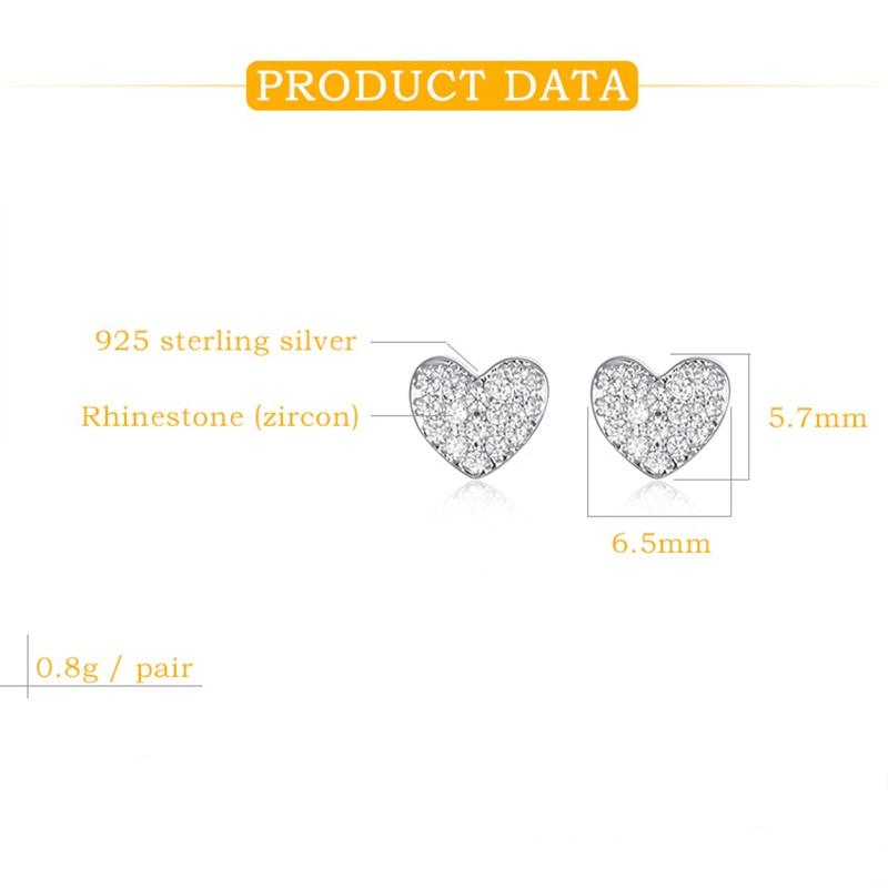  Sterling Tone Stud Earrings With Cubic Zirconia Hearts Korea Women 'S Stylish Jewelry Modish Adorable Shiny Gorgeous Small EarringsFashion