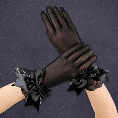 Gants pour robe de mariée, 1 paire, décor de nœud papillon, maille, dentelle, manchettes d'épissure, gants de Performance, accessoires de fête de mariage