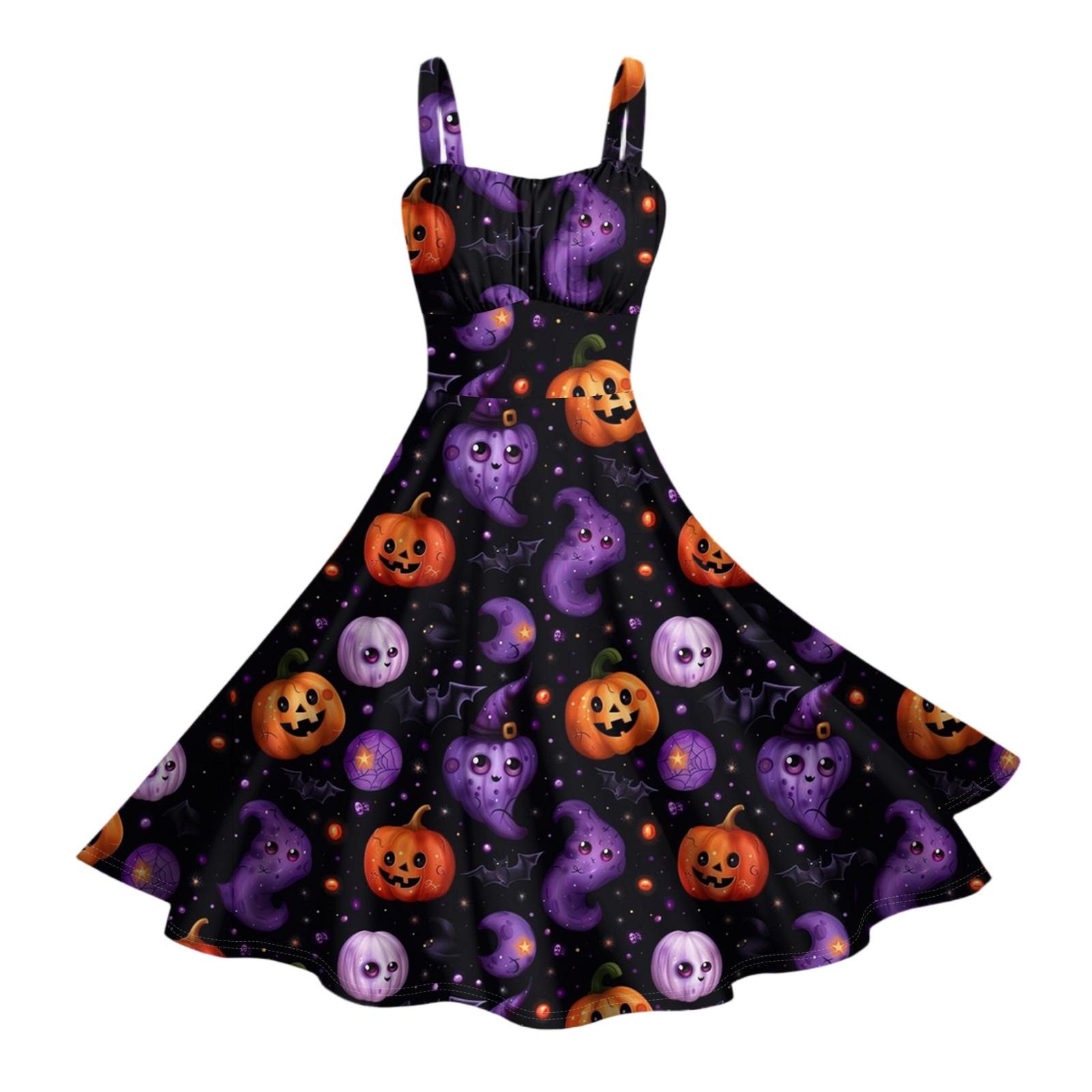

Женские винтажные платья без рукавов, плиссированные, в стиле пэчворк, милые, с А-силуэтом, с принтами на Хэллоуин XL
