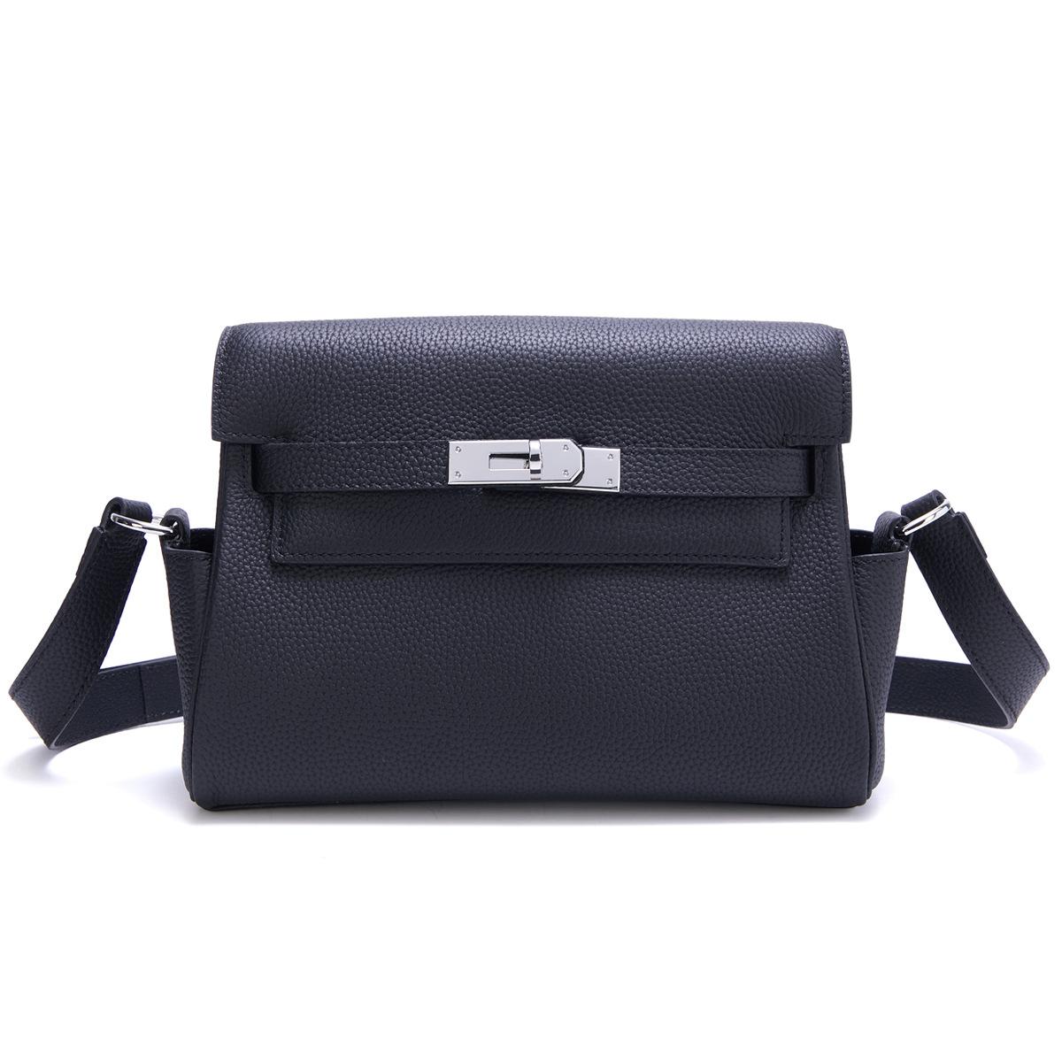 Purple Rose 2025 Nieuwe Togo Toplaag Koeienhuid Tas Stijlvol En Sfeervol Echt Leer Postman Tas Grote Capaciteit Enkele Schouder Diagonaal Crossbody Tas 25x10x20cm zwart