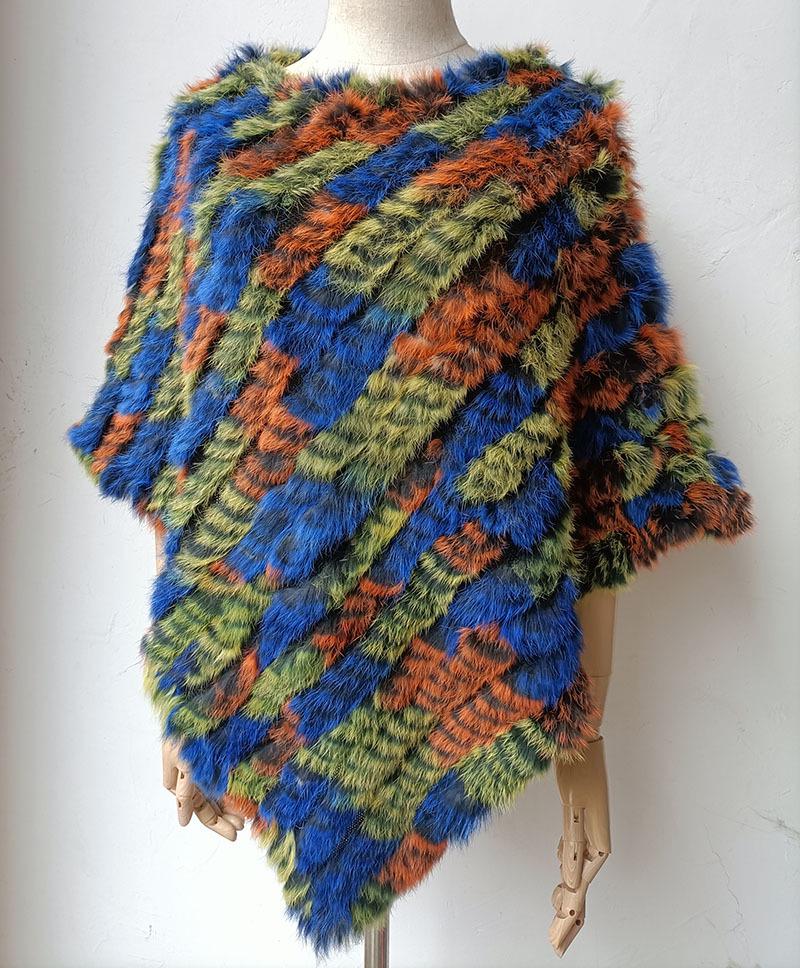 2022 Autumn/Winter Handmade Real Rabbit Fur Knit Triangle Shawl & Women's Pullover Cloak