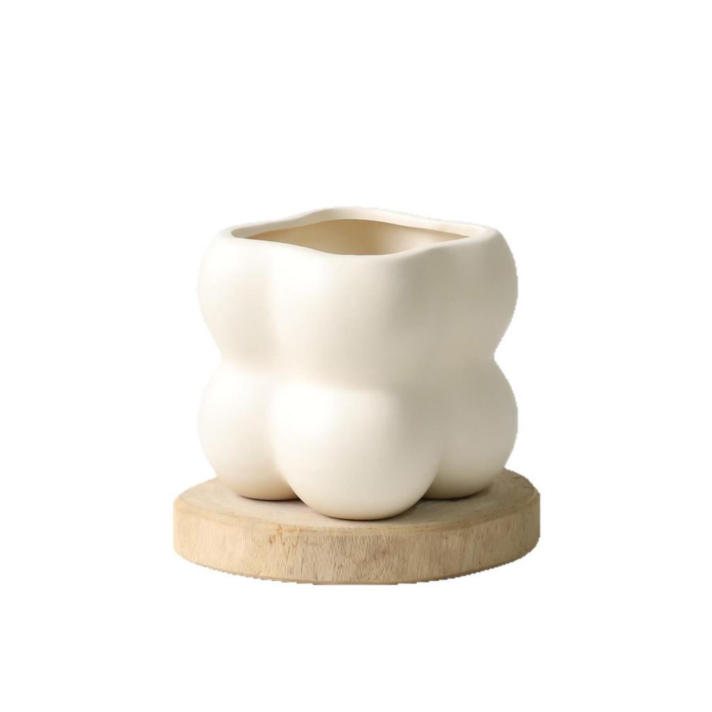 Cream Yellow Ceramic Flower Pot - INS Style, Light Luxury Succulent Phalaenopsis Planter, 2.5 Cups