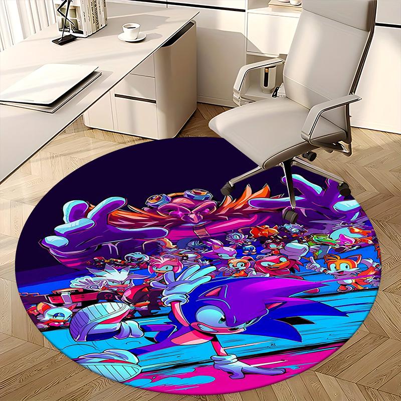1pc Sonic the Hedgehog Anime Cartoon Design Round Carpet Office Chair Mat, NonSlip Rug for Home Decor, Living Room, Bedroom, Game Room