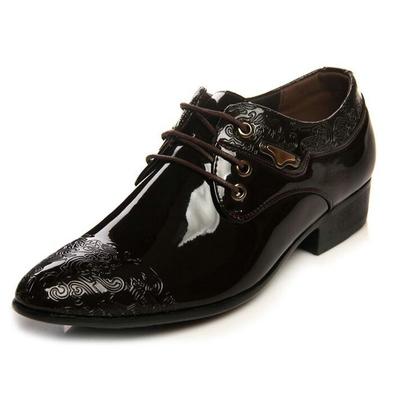 Męskie modne buty ślubne, buty wizytowe ze szpiczastym noskiem, męskie lakierowane buty, buty biznesowe, sznurowane, płaskie, 756