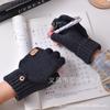 Half-finger flip gloves winter plush thickened knitted cycling out men's and women's warm and cold-proof student gloves