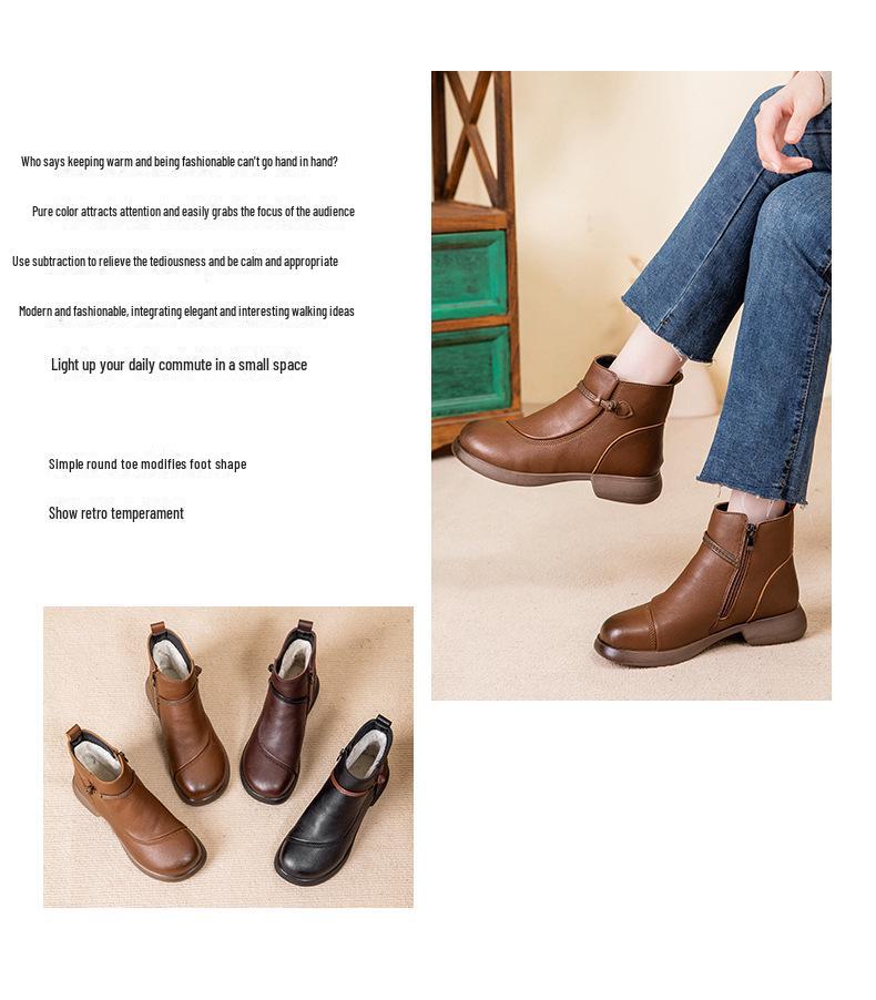 2024 Women's Winter Leather Short Boots: Warm, Non-Slip, Thickened Cotton for Middle-Aged & Elderly