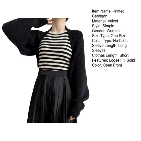 Women Knitted Cardigan Shawl Loose Bat Sleeves Solid Color Knitting Coat Short Style Shawl Coat Autumn Winter Wear
