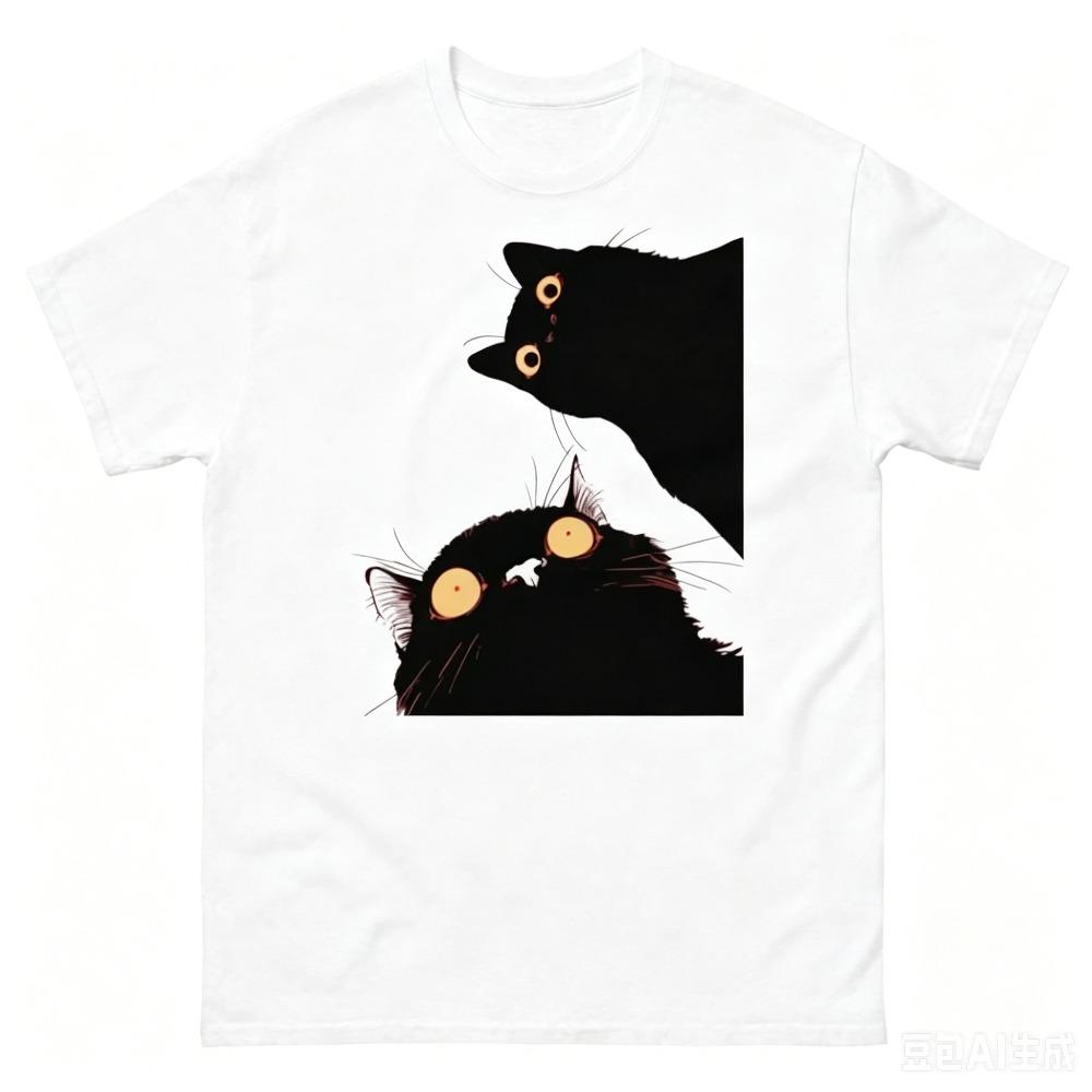 Cute Surprised Black Cat Graphic Tshirt Unisex Unisex Cat Owner Gift Loose Fit Casual Everyday Wear Cotton Short Sleeve Shirts
