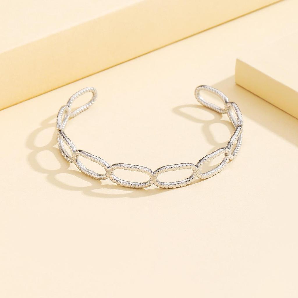 Simple Fashion Geometric Chain Women's Open Cuff Bracelet, Stainless Steel, Vacuum-Plated 18K Gold
