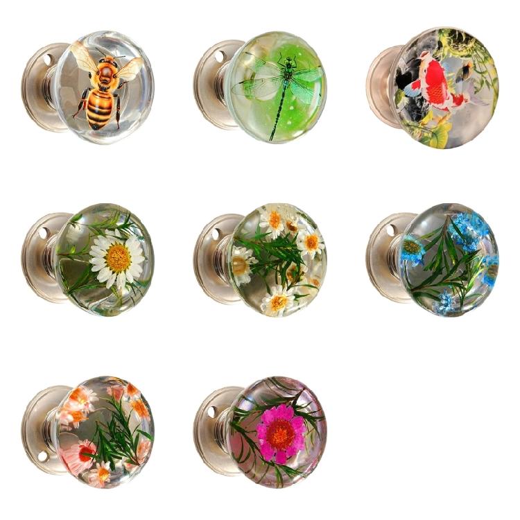 Decorative Orb Door Handle with Clear Resin Art Work Metal Ergonomic Shape Hassle Easy Installation for House