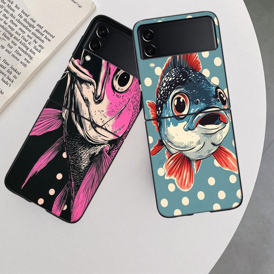 Pop Art Drawing Ideas Fish Phone Case For Samsung Z Flip 7 6 5G Galaxy Z Flip 5 4 3 Black Hard Cell Cover Luxury PC Shell Coque