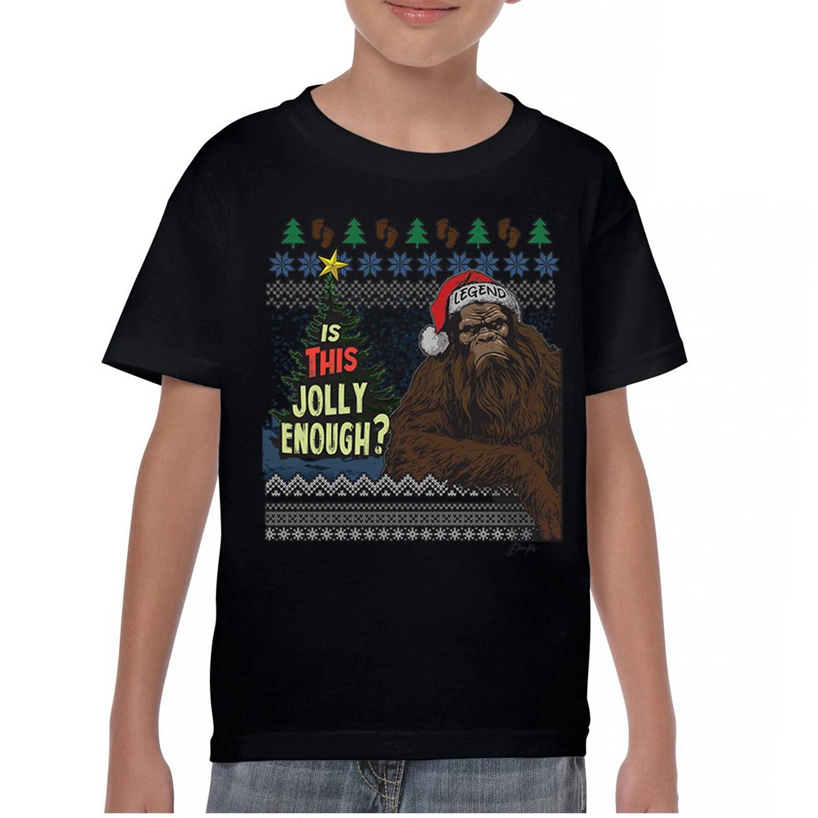 Is This Jolly Enough Bigfoot Christmas Youth kids boys T-Shirt Funny Sasquatch Xmas Kids 110