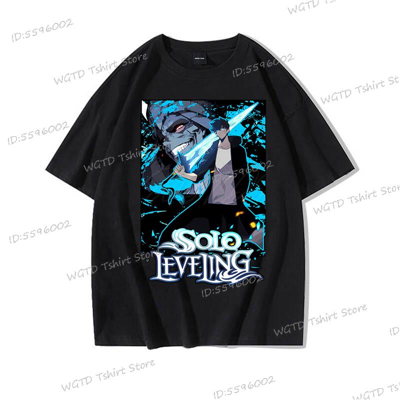 Hip Hop Streetwear Anime Solo Leveling Statue of God Print T-Shirt Männer Frauen Harajuku Grafik Lockeres Oberteil Vintage Baumwoll-T-Shirt