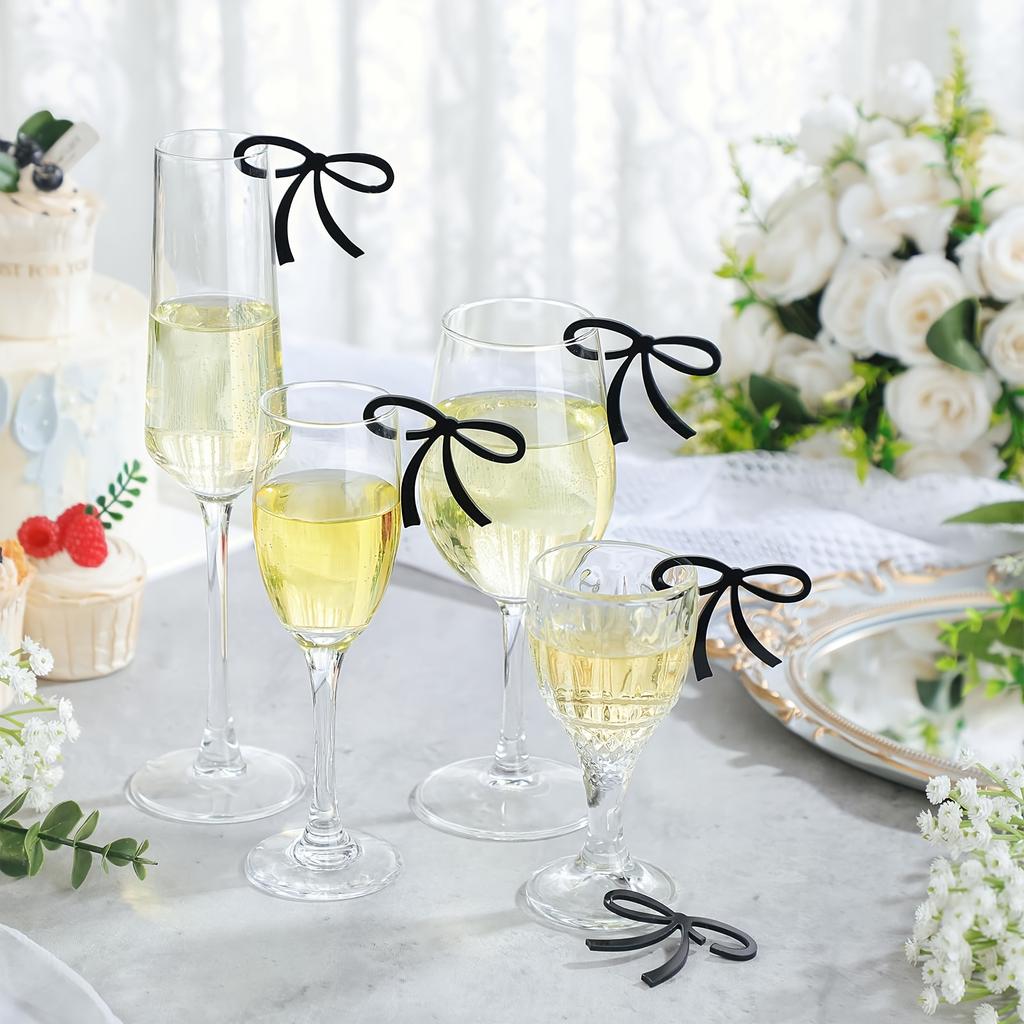 Acryl-Schleifen-Wein-Krawatten-Getränkeetiketten, Wein-Glas-Schmuck für Hochzeiten, Geburtstage, Schleifen-Motto-Party-Dekoration, Bar, DIY-Bastelarbeiten