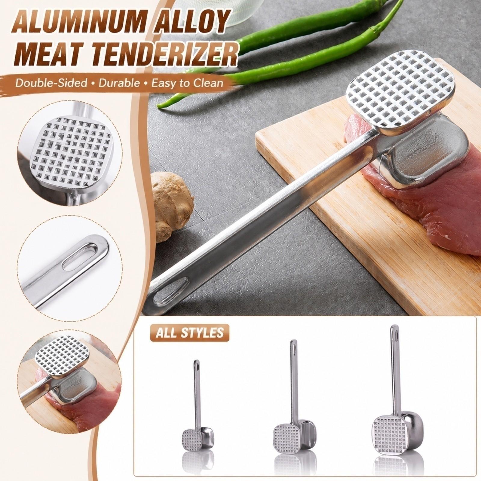 Aluminum Alloy Meat Tenderizer Hammer Double-Sided Beef Mallet Kitchen Tool for Tenderizing Steak and Large Cuts of Meat with Long Handle S