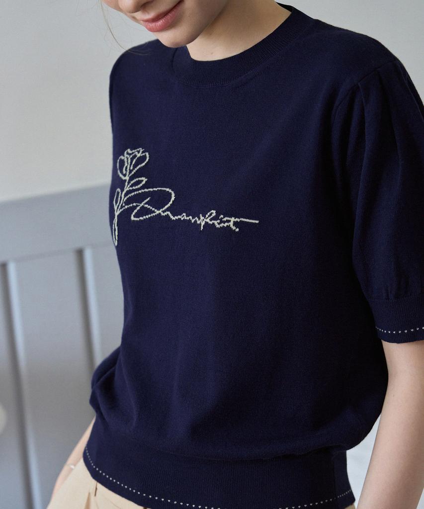Deuloupisumeon Flower Jacquard Puff Short Sleeve Knit [White]