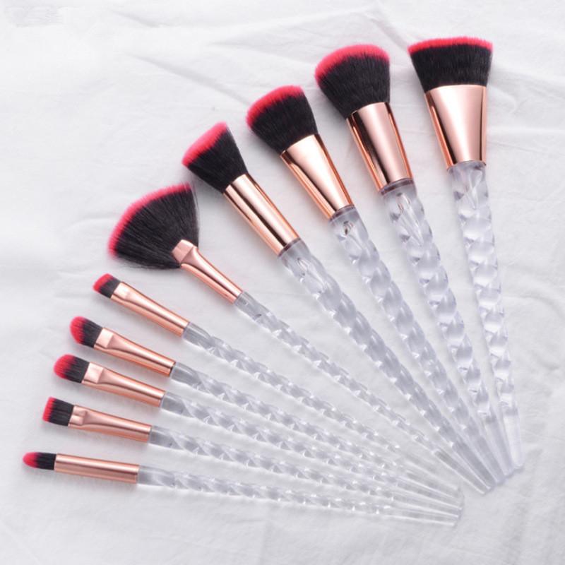 Unicorn Makeup Brush Set With Transparent Glitter Spiral Design For Makeup Enthusiasts