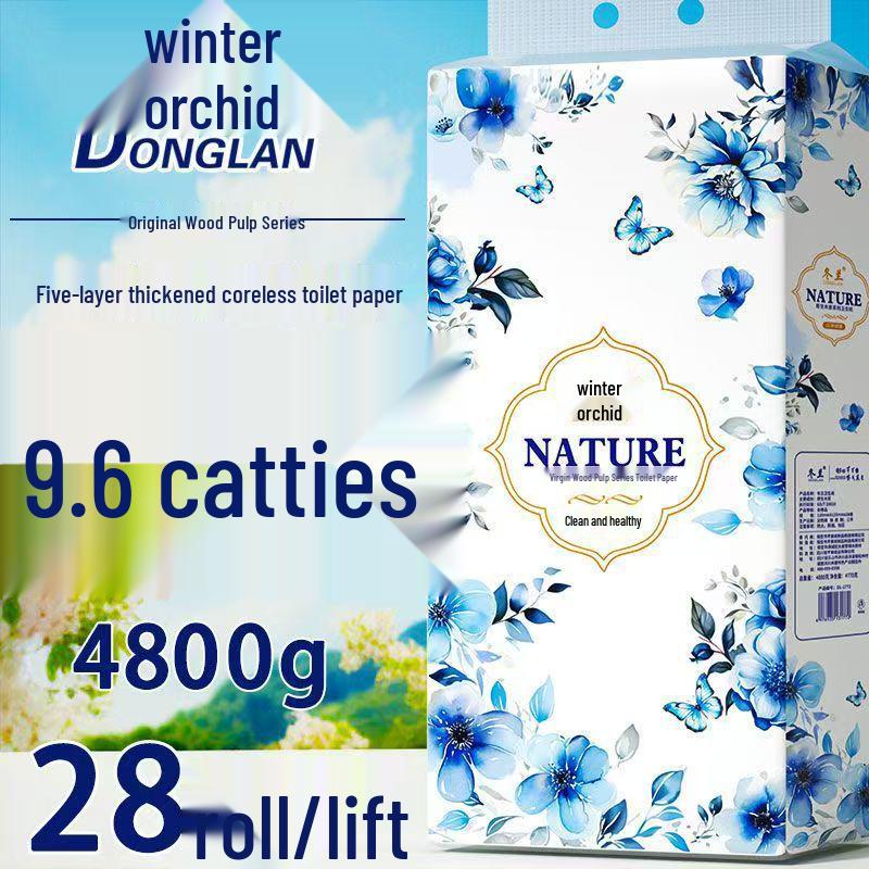 28 Rotoli Carta Igienica Orchidea Invernale, 9,6 Jin, Polpa di Legno Vergine, Anima Solida, Salviette Igieniche