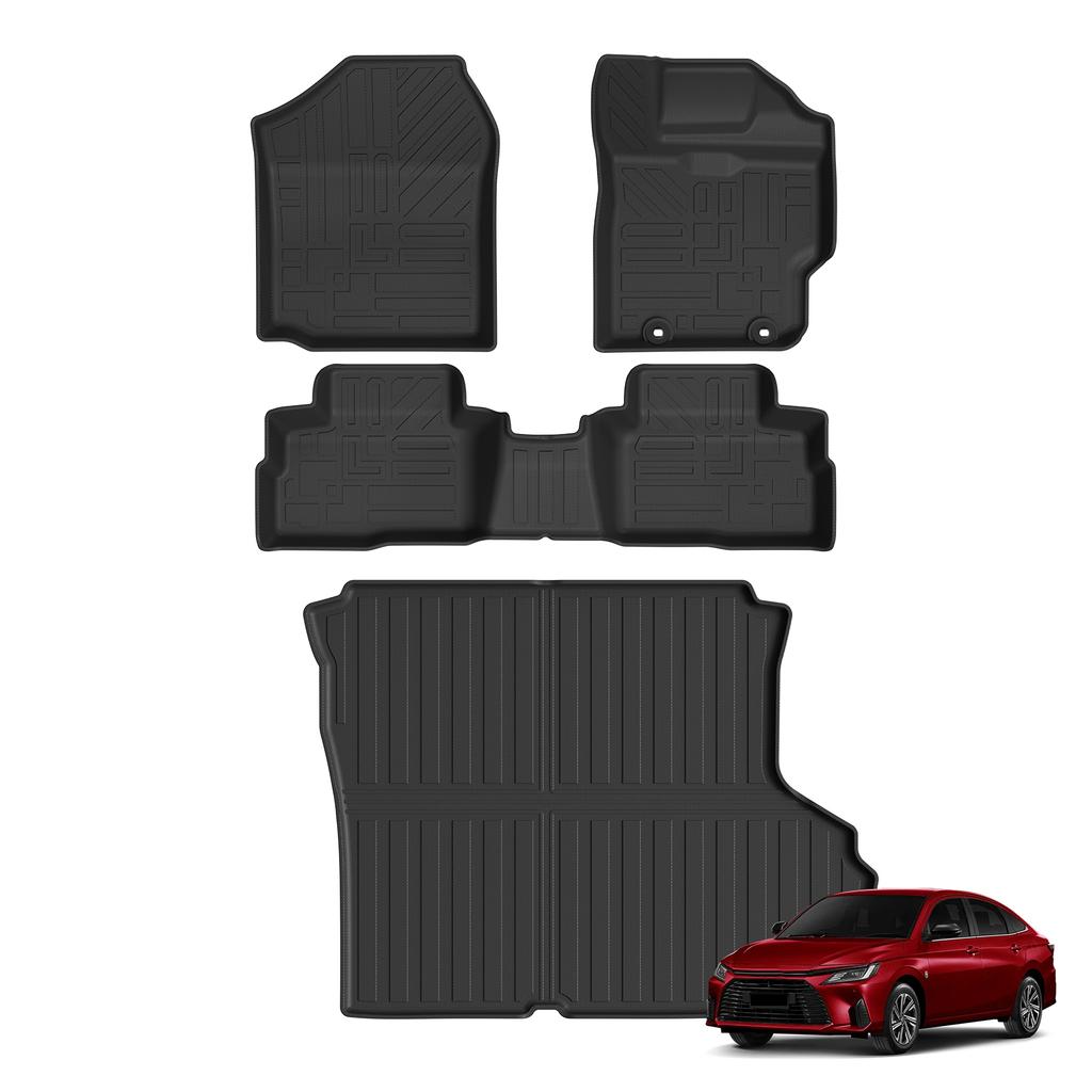 Smabee Right Drive for Toyota Yaris Ativ HEV (Vios Hybrid) 2025 2026 TPE 3D Car Floor Mats Trunk Pad Protective Accessories