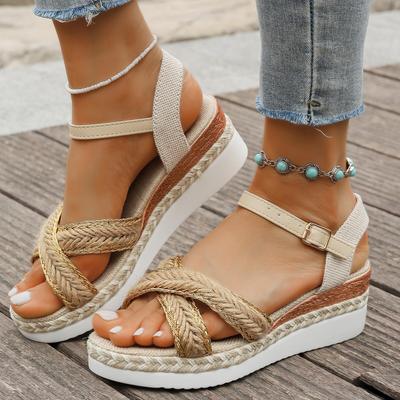 Fashion Plus Size Women Wedges Sandals Thick Bottom Embroidery Lightweight Rome Sandals Women Bohemian Summer Platform Shoes for Women