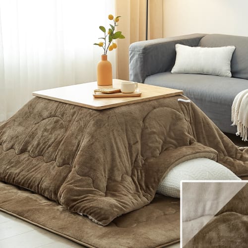 VK Living Kotatsu Futon, Square, Single Size, 185x185cm, 1.5kg Filling, [SUPER HOT], Heat-Generating Cotton + LockHeat Fast-Warming Fiber, Water-Repel