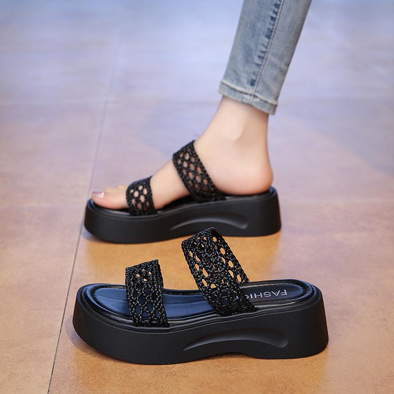 Women Wedge Sandals Hollow Cowhide Beach Sandals Ladies Non Slip Lightweight Platform Sandalias Mujer Casual Summer Shoe