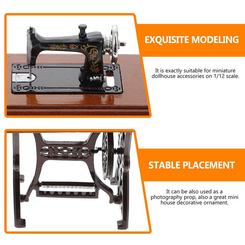 1Pc Vintage Miniature Sewing Machine Wooden Alloy Material Dollhouse Accessory 1 12 Scale Model House Decoration Mini Furniture