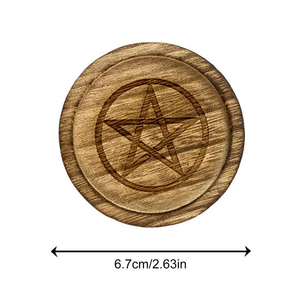 

Pentagram Witch Altar Tray Astrology Plate Pentagram Wooden Candle Holder Wiccan Tarot Candlestick Plate Altar Supplies