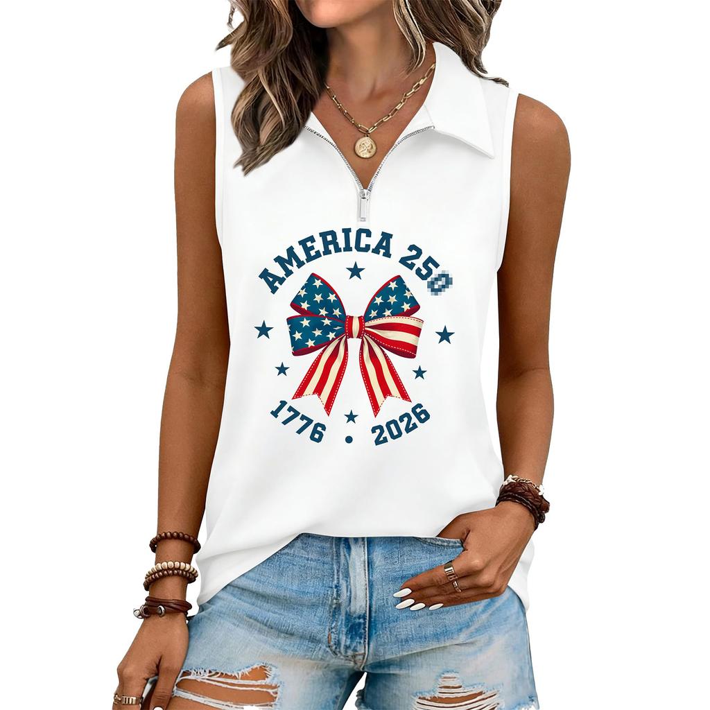 Women's Fashion Letter Print Zip-Up Sleeveless Tank Top