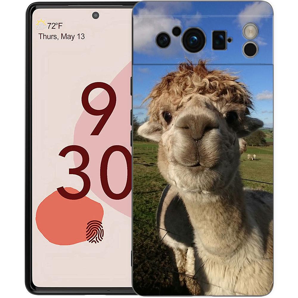 Kawaii Alpaca lovely Phone Case For Google pixel 9 8 7 6 Pro 8A 6A 7A 5G Silicone Shockproof Black Cover Fundas