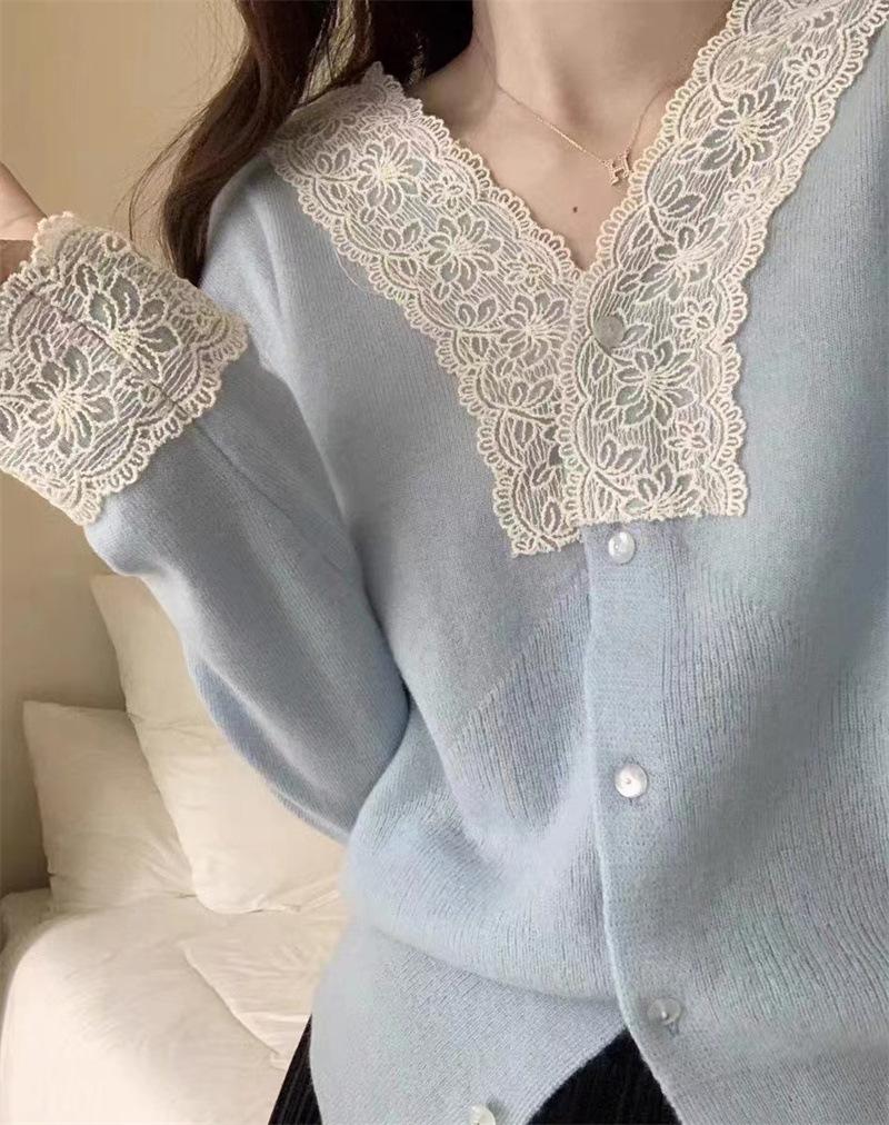 

DAFIFY Женская мода повседневная осень-зима однотонный принт длинный рукав V-образный вырез свитера One Size синий